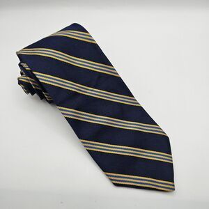 Brooks Brothers Makers and Merchants Repp 100% Silk Navy Yellow Tie 58.25x3.5"